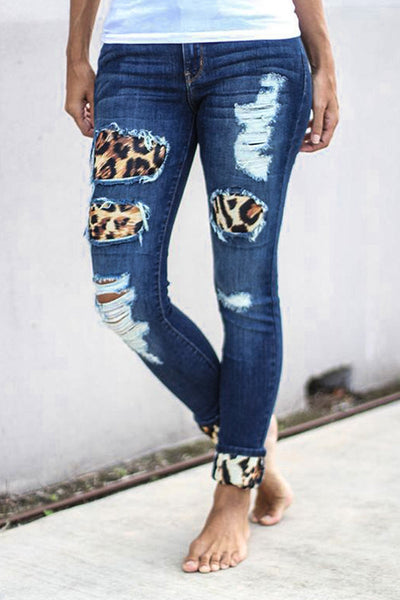 Splicing Hollow Out Ripped Jeans