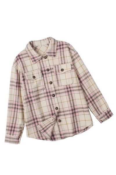 Pocketed Button-Up Long Sleeve Plaid Jacket