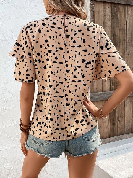 Printed Round Neck Layered Sleeve Blouse