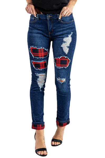 Splicing Hollow Out Ripped Jeans