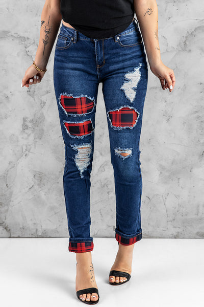 Splicing Hollow Out Ripped Jeans